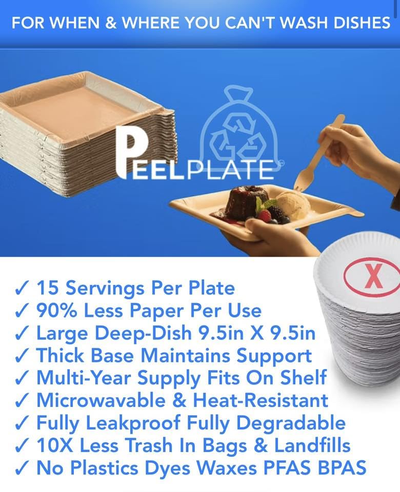 Peelware Peel Plate [5-Pack] 75 Servings Total - Large 9.5in X 9.5in Multi-Use Reusable Paper Plates 90% Less Waste For Home or On-The-Go Mealtime & Snacktime - Peelable Dinnerware One Month Supply