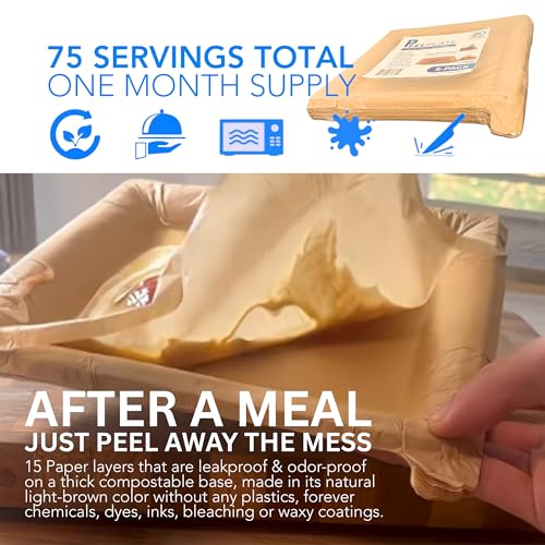 Peelware Peel Plate [5-Pack] 75 Servings Total - Large 9.5in X 9.5in Multi-Use Reusable Paper Plates 90% Less Waste For Home or On-The-Go Mealtime & Snacktime - Peelable Dinnerware One Month Supply