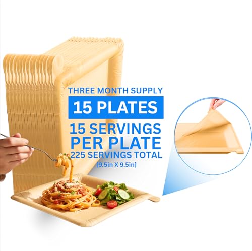 Peelware Peel Plate [15-Pack] 225 Servings Total - Large 9.5in X 9.5in Multi-Use Reusable Paper Plates 90% Less Waste For Home or On-The-Go Mealtime & Snacktime - Peelable Dinnerware 15 Count