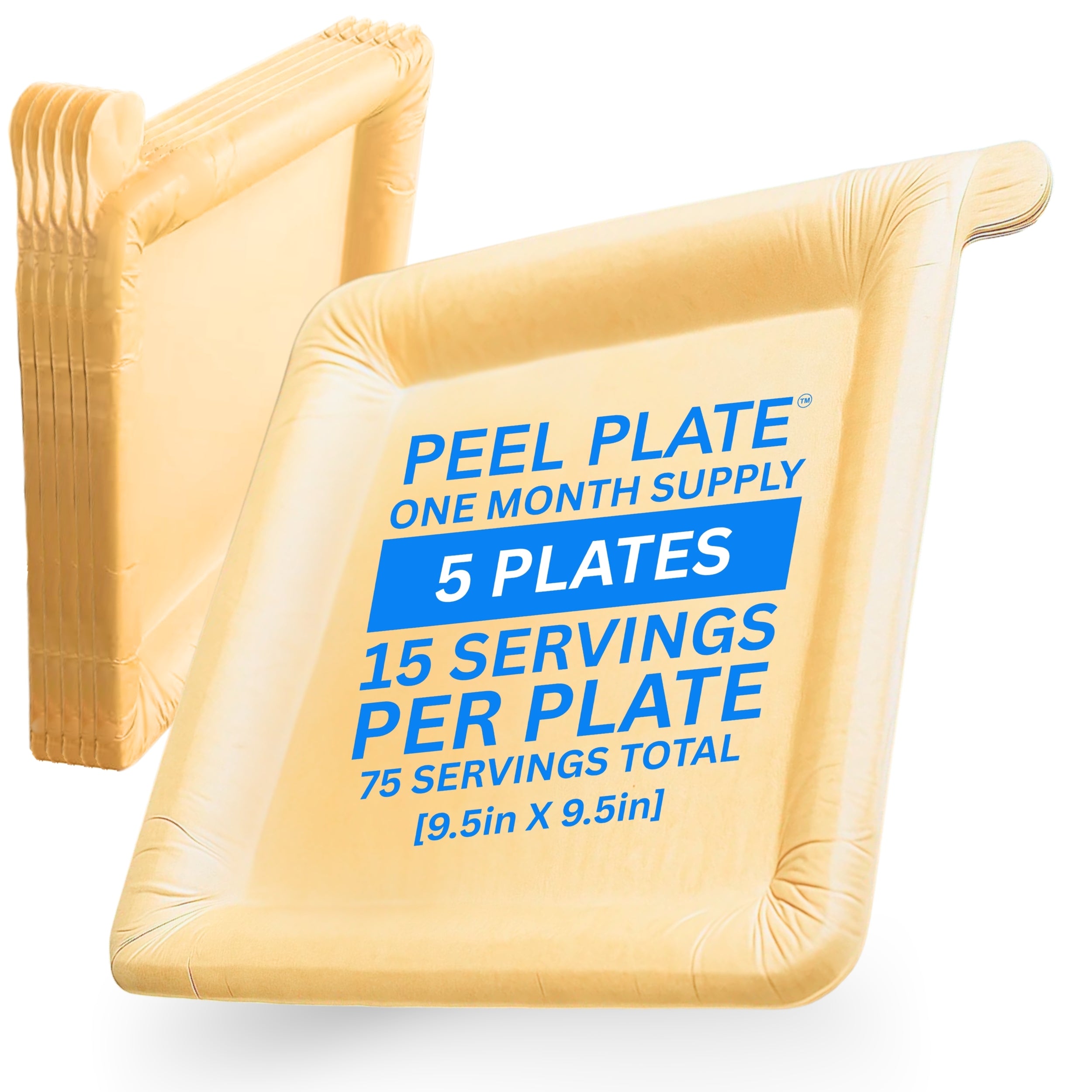 Peel Plate [5-Pack] 75 Servings Total - Large 9.5in X 9.5in Multi-Use Reusable Paper Plates 90% Less Waste For Home or On-The-Go Mealtime & Snacktime - Peelable Dinnerware One Month Supply