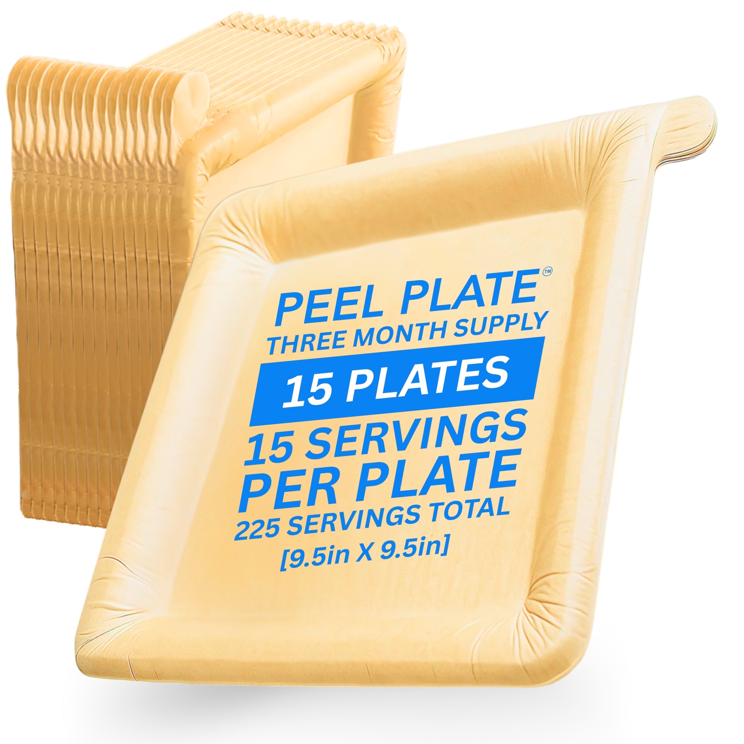 Peel Plate [15-Pack] 225 Servings Total - Large 9.5in X 9.5in Multi-Use Reusable Paper Plates 90% Less Waste For Home or On-The-Go Mealtime & Snacktime - Peelable Dinnerware 15 Count