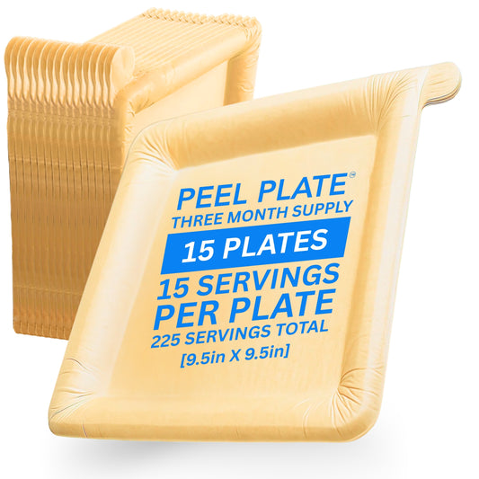 Peel Plate [15-Pack] 225 Servings Total - Large 9.5in X 9.5in Multi-Use Reusable Paper Plates 90% Less Waste For Home or On-The-Go Mealtime & Snacktime - Peelable Dinnerware 15 Count